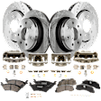 4-Wheel Set Front and Rear Brake Kit With Calipers, Front-Cross-drilled and Slotted/Rear-Plain Surface Front-350.01 mm/Rear-347.98 mm Ceramic, Includes (4) Caliper, (4) Disc, and (2) Pad Set