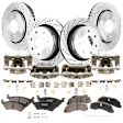 4-Wheel Set Front and Rear Brake Kit With Calipers, Cross-drilled and Slotted, 6 Lugs, Ceramic Pad Material, Includes (4) Caliper, (4) Disc, and (2) Pad Set