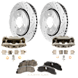 2-Wheel Set Front Brake Kit With Calipers, Cross-drilled and Slotted 6 Lugs 350.01 mm Ceramic, Includes (2) Brake Caliper, (2) Brake Disc and (1) Brake Pad Set