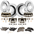 4-Wheel Set Front and Rear Brake Kit With Calipers, Front-Cross-drilled and Slotted/Rear-Plain Surface 6 Lugs Front-350.01 mm/Rear-347.98 mm Ceramic, Includes (4) Caliper, (4) Disc, and (2) Pad Set