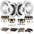 4-Wheel Set Front and Rear Brake Kit With Calipers, Cross-drilled and Slotted 6 Lugs Front-350.01 mm/Rear-348.23 mm Ceramic, Includes (4) Caliper, (4) Disc, and (2) Pad Set