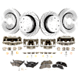 4-Wheel Set Front and Rear Brake Kit With Calipers, Front-Plain Surface/Rear-Cross-drilled and Slotted Front-350.01 mm/Rear-348.2 mm Ceramic, Includes (4) Caliper, (4) Disc, and (2) Pad Set