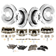 4-Wheel Set Front and Rear Brake Kit With Calipers, Front-Plain Surface/Rear-Cross-drilled and Slotted 6 Lugs Front-350.01 mm/Rear-348.23 mm Ceramic, Includes (4) Caliper, (4) Disc, and (2) Pad Set