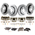 4-Wheel Set Front and Rear Brake Kit With Calipers, Front-Cross-drilled and Slotted/Rear-Plain Surface Front-350 mm/Rear-347.98 mm Ceramic, Includes (4) Caliper, (4) Disc, and (2) Pad Set