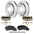 2-Wheel Set Front Brake Kit With Calipers, Cross-drilled and Slotted 6 Lugs 350.01 mm Semi-metallic, Includes (2) Brake Caliper, (2) Brake Disc and (1) Brake Pad Set