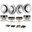 4-Wheel Set Front and Rear Brake Kit With Calipers, Front-Cross-drilled and Slotted/Rear-Plain Surface 6 Lugs Front-350 mm/Rear-347.98 mm Ceramic, Includes (4) Caliper, (4) Disc, and (2) Pad Set