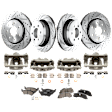 4-Wheel Set Front and Rear Brake Kit With Calipers, Cross-drilled and Slotted 6 Lugs Front-350 mm/Rear-348.23 mm Ceramic, Includes (4) Caliper, (4) Disc, and (2) Pad Set