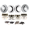 4-Wheel Set Front and Rear Brake Kit With Calipers, Cross-drilled and Slotted, 7 Lugs, Ceramic Pad Material, Includes (4) Caliper, (4) Disc, and (2) Pad Set