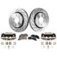 2-Wheel Set Front Brake Kit With Calipers, Cross-drilled and Slotted 350 mm Ceramic, Includes (2) Brake Caliper, (2) Brake Disc and (1) Brake Pad Set