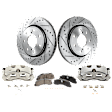 2-Wheel Set Front Brake Kit With Calipers, Cross-drilled and Slotted 350 mm Ceramic, Includes (2) Brake Caliper, (2) Brake Disc and (1) Brake Pad Set