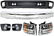 6-Piece Kit, Front Bumper, For Models With Fog Lights, For Models Without Tow Hook Holes, Chrome, Includes (1) Bumper, (2) Bumper End, (2) Headlight, and (1) Valance