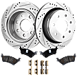 2-Wheel Set Rear Brake Disc and Pad Kit, Cross-drilled and Slotted 7 Lugs 348.2 mm Ceramic Pro-Line Series, Includes (2) Disc and (1) Pad Set