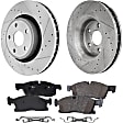2-Wheel Set Front Brake Disc and Pad Kit, Cross-drilled and Slotted 350 mm Organic Pro-Line Series, Includes (1) Brake Pad Set and (2) Brake Disc