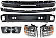 2009 Chevrolet Silverado 1500 - 7-Piece Kit Driver and Passenger Side Halogen Headlight, With bulb(s), OE Replacement,  Includes (1) Bumper, (2) Bumper End, (2) Headlight, and (2) Valance