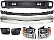 2008 Chevrolet Silverado 1500 LT - 7-Piece Kit Front Bumper, Chrome, Includes (1) Bumper, (2) Bumper End, (2) Headlight, and (2) Valance