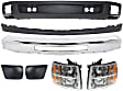 2009 Chevrolet Silverado 1500 - 7-Piece Kit Front Bumper, Chrome, Includes (1) Bumper, (2) Bumper End, (2) Headlight, and (2) Valance
