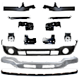 13-Piece Kit, Front Bumper, Chrome, Includes (1) Bumper, (6) Bumper Bracket, (1) Bumper Cover, (2) Bumper Trim, (2) Fog Light, and (1) Valance