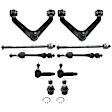 10-Piece Kit Front, Driver and Passenger Side, Upper Control Arm, includes (2) Ball Joint, (2) Control Arm, (2) Sway Bar Link, and (4) Tie Rod End