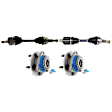 4-Piece Kit Front, Driver and Passenger Side Axle Assembly, New Kit FWD, includes (2) Axle Assembly and (2) Wheel Hub