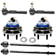 2-Wheel Set Front Wheel Hub, 6 Lugs, With Bearing, With Sensor, Includes (4) Tie Rod End and (2) Wheel Hub