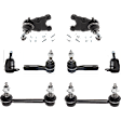 8-Piece Kit Front, Driver and Passenger Side, Upper and Lower Ball Joint, includes (4) Ball Joint, (2) Sway Bar Link, and (2) Tie Rod End