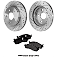 2-Wheel Set Front Brake Disc and Pad Kit, Cross-drilled and Slotted 5 Lugs 335.79 mm Semi-metallic Pro-Line Series, Includes (1) Brake Pad Set and (2) Brake Disc