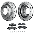 2008 Dodge Ram 1500 - 2-Wheel Set Front Brake Disc and Pad Kit, Cross-drilled and Slotted, 8 Lugs, 353 mm, Semi-metallic, Extended Crew Cab Pickup, Mega Cab, enginevinname: 2; GAS, 5.7L 8Cyl, Includes (1) Brake Pad Set and (2) Brake Disc