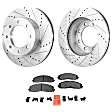 2-Wheel Set Front Brake Disc and Pad Kit, Cross-drilled and Slotted 8 Lugs 363 mm Semi-metallic Pro-Line Series, Includes (1) Brake Pad Set and (2) Brake Disc