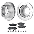 2-Wheel Set Rear Brake Disc and Pad Kit, Cross-drilled and Slotted 8 Lugs 340 mm Semi-metallic Pro-Line Series, Includes (1) Brake Pad Set and (2) Brake Disc