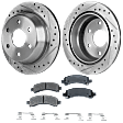2-Wheel Set Rear Brake Disc and Pad Kit, Cross-drilled and Slotted 6 Lugs 325.12 mm Semi-metallic Pro-Line Series, Includes (2) Brake Disc and (1) Brake Pad Set