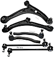 6-Piece Kit Front, Driver and Passenger Side, Lower Control Arm Kit, Includes (2) Control Arm, (2) Sway Bar Link, and (2) Tie Rod End
