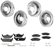 4-Wheel Set Front and Rear Brake Disc and Pad Kit, Cross-drilled and Slotted 7 Lugs Front-329.95 mm/Rear-348 mm Semi-metallic Pro-Line Series, Includes (4) Brake Disc and (2) Brake Pad Set