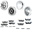 8-Piece Kit Front and Rear Brake Disc and Pad Kit, Cross-drilled and Slotted, 5 Lugs, Semi-Metallic, Pro-Line Series, Includes (4) Brake Disc and (2) Brake Pad Set