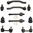 10-Piece Kit Front, Driver and Passenger Side, Upper and Lower Ball Joint, Non-Greasable, includes (4) Ball Joint, (2) Sway Bar Link, and (4) Tie Rod End