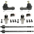 6-Piece Kit Front, Driver and Passenger Side, Lower Ball Joint, includes (2) Ball Joint and (4) Tie Rod End