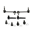 8-Piece Kit Front, Driver and Passenger Side, Upper and Lower Ball Joint, includes (4) Ball Joint, (2) Sway Bar Link, and (2) Tie Rod End
