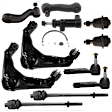11-Piece Kit Front, Driver and Passenger Side, Upper Control Arm, includes (2) Ball Joint, (2) Control Arm, (1) Idler Arm, (1) Idler Arm Bracket, (1) Pitman Arm, and (4) Tie Rod End