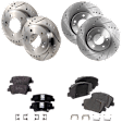 4-Wheel Set Front and Rear Brake Disc and Pad Kit, Cross-drilled and Slotted Front-300 mm/Rear-262 mm Organic Pro-Line Series, Includes (4) Brake Disc and (2) Brake Pad Set