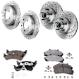 4-Wheel Set Front and Rear Brake Disc and Pad Kit, Cross-drilled and Slotted 5 Lugs Front-286.4 mm/Rear-284.48 mm Front-Semi-Metallic/Rear-Ceramic RWD, Includes (4) Disc and (2) Pad Set