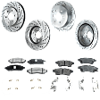 4-Wheel Set Brake Disc and Pad Kit, Cross-drilled and Slotted 6 Lugs Front-283 mm/Rear-286 mm Ceramic Pro-Line Series, Includes (4) Brake Disc and (2) Brake Pad Set