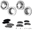 4-Wheel Set Front and Rear Brake Disc and Pad Kit, Cross-drilled and Slotted 8 Lugs Front-347 mm/Rear-340 mm Semi-metallic 4WD Pro-Line Series, Includes (2) Brake Pad Set and (4) Brake Disc