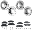 4-Wheel Set Front and Rear Brake Disc and Pad Kit, Cross-drilled and Slotted 8 Lugs Front-347 mm/Rear-340 mm Semi-metallic 4WD Pro-Line Series, Includes (2) Brake Pad Set and (4) Brake Disc