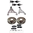 7-Piece Kit Front, Driver and Passenger Side, Lower Control Arm Kit, Includes (2) Axle Assembly, (2) Brake Disc, (1) Brake Pad Set, and (2) Control Arm