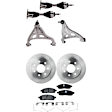 7-Piece Kit Front, Driver and Passenger Side, Lower Control Arm, with 7-Stud Rotor, Includes (2) Axle Assembly, (2) Brake Disc, (1) Brake Pad Set, and (2) Control Arm