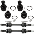 6-Piece Kit Front, Driver and Passenger Side, Upper and Lower Ball Joint, includes (4) Ball Joint and (2) Sway Bar Link