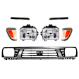 7-Piece Kit Driver and Passenger Side Halogen Headlight, Includes (2) Corner Light, (1) Grille Assembly, (2) Headlight, and (2) Headlight Filler
