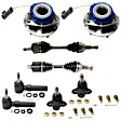 8-Piece Kit Front, Driver and Passenger Side Axle Assembly, includes (2) Axle Assembly, (2) Ball Joint, (2) Tie Rod End, and (2) Wheel Hub