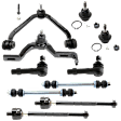 10-Piece Kit Front, Driver and Passenger Side, Upper and Lower, Inner and Outer Control Arm, includes (2) Ball Joint, (2) Control Arm, (2) Sway Bar Link, and (4) Tie Rod End