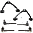 6-Piece Kit Front, Driver and Passenger Side, Upper, Inner and Outer Control Arm, includes (2) Control Arm and (4) Tie Rod End