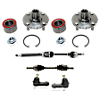 6-Piece Kit Front, Driver and Passenger Side Axle Assembly, includes (2) Axle Assembly, (2) Tie Rod End, and (2) Wheel Hub